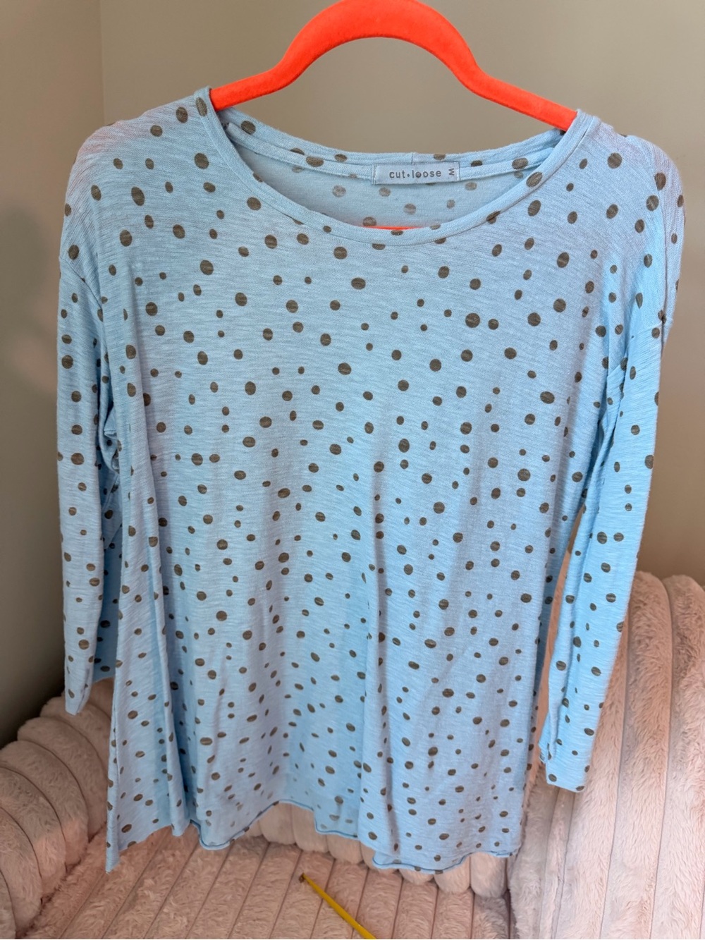 cut loose Light Blue Polka Dot Cotton-Linen Top